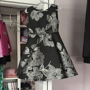 Elegant Black and Silver Floral Kids Dress